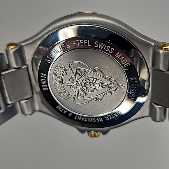 Authentic Gucci Watch 9040 M Mens Dial Quartz Two-Tone Link Date Watch - Picture 15 of 16